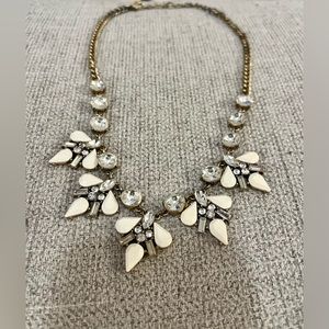 J.Crew statement bib necklace with white stones and rhinestones